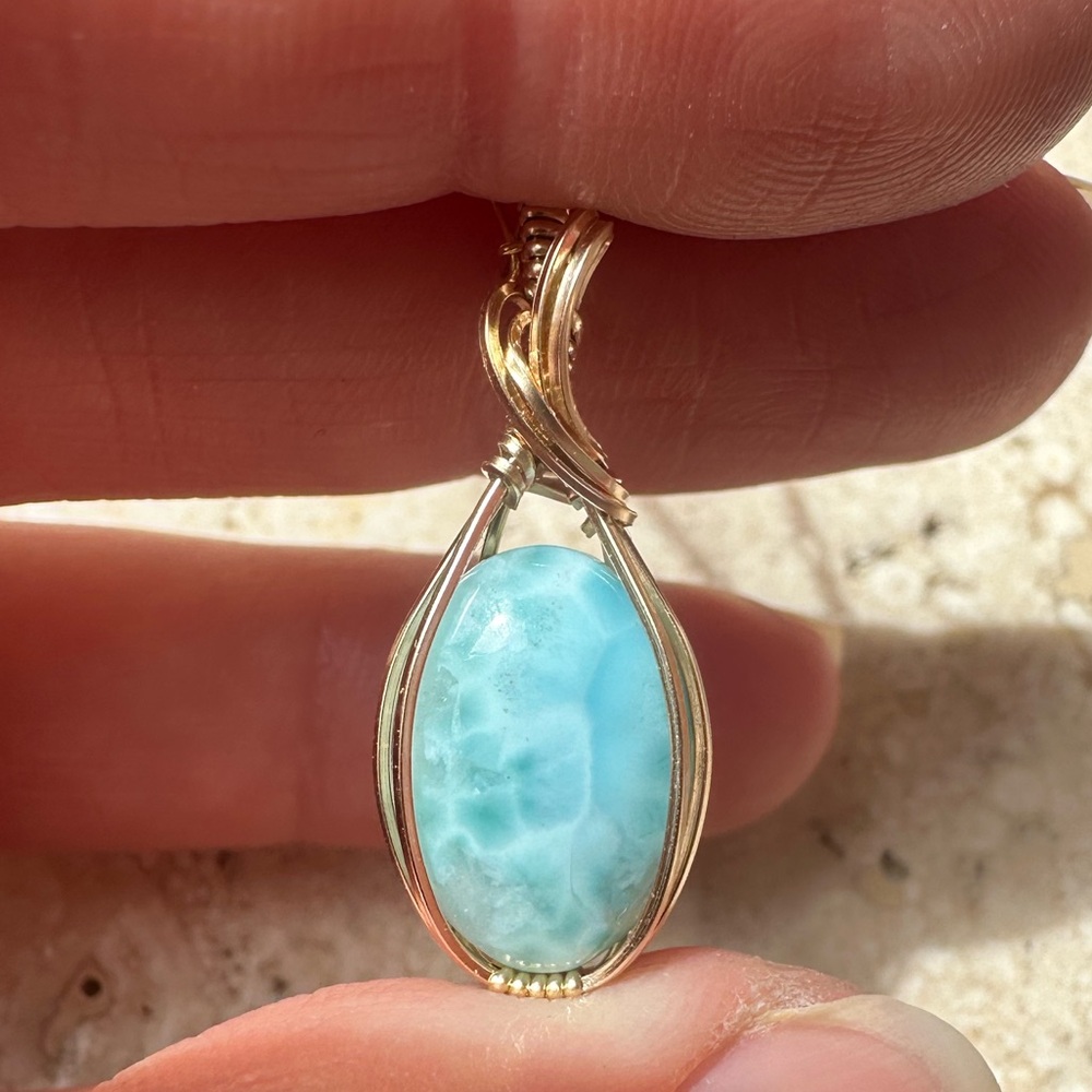 14k Gold Filled Larimar Stone Necklace Pendant